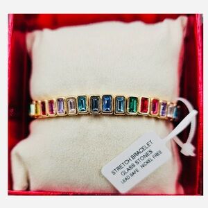 NWT ⚜️♥️⚜️ Piper K Gorgeous Multicolor Rhinestone Stretch Gold Bracelet